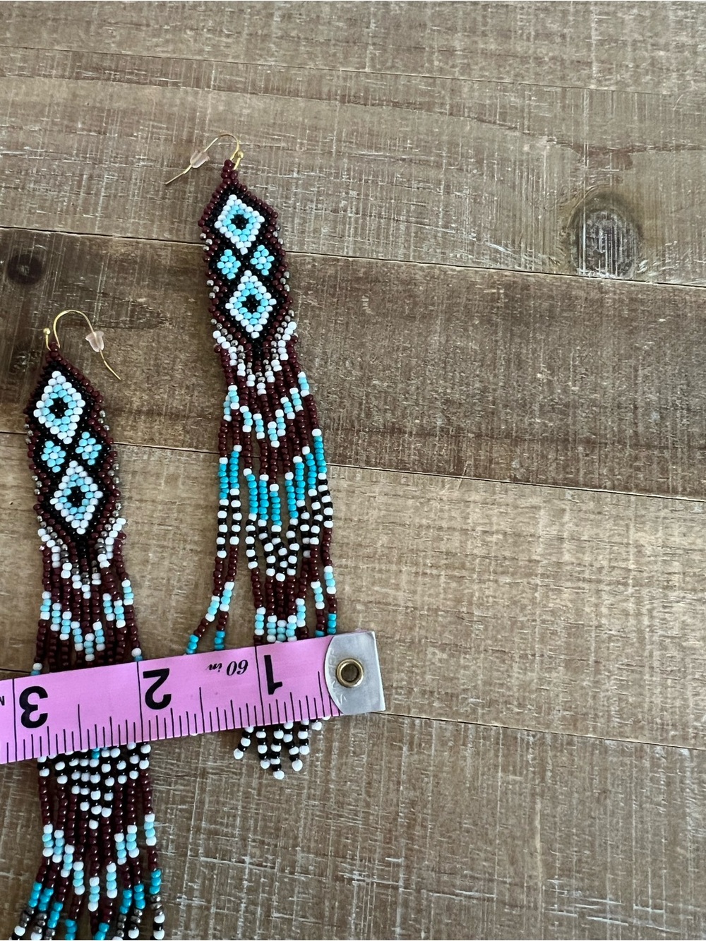 Western Beaded Long Earrings Brown Blue Beaded boho jewelry gift tassel New - Picture 7 of 7